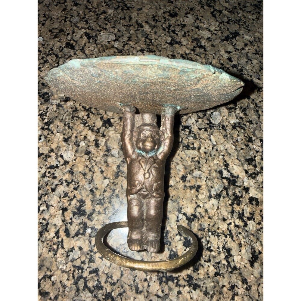 Bronze  Metal Monkey Trinket, Plant, Candle Holder Pedestal Lily Pad Leaf Tray